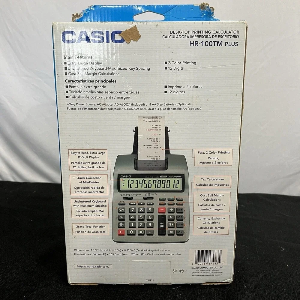 Casio HR-100TM PLUS Desktop‎ Printing Calculator 12 Digit 2-Color Print